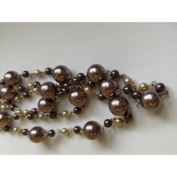 Vtg Metallic Faux Pearl Station Necklace Formal Regency Layered - Picture 4 of 5